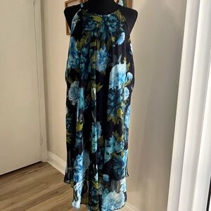 Floral Halter Dress with Blue and Green Accents